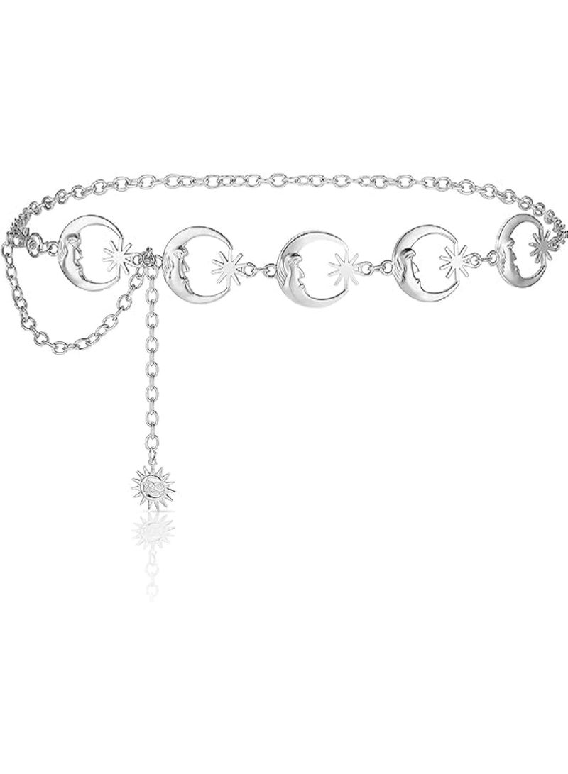 ChicAbode Waist Chain Belt for Women, Multiple Moon Star Body Chain, Metal Women's Chain Belts, Dress Goth Belt, Vintage Women's Belts, Body Jewelry - Image 1